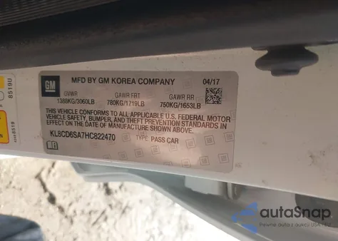 2017 Chevrolet Spark 1Lt Cvt from USA, damaged, VIN KL8CD6SA7HC822470